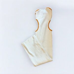 Chic Maxi Dress with Mustard Orange Trim Ribbed Bodycon